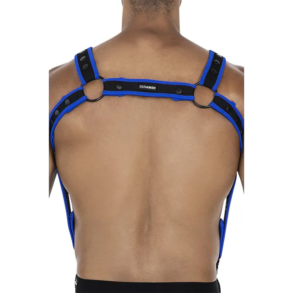 Schwarz/neoblauer Brust-Harness 05 von Cut4Men | Fesselliebe.de