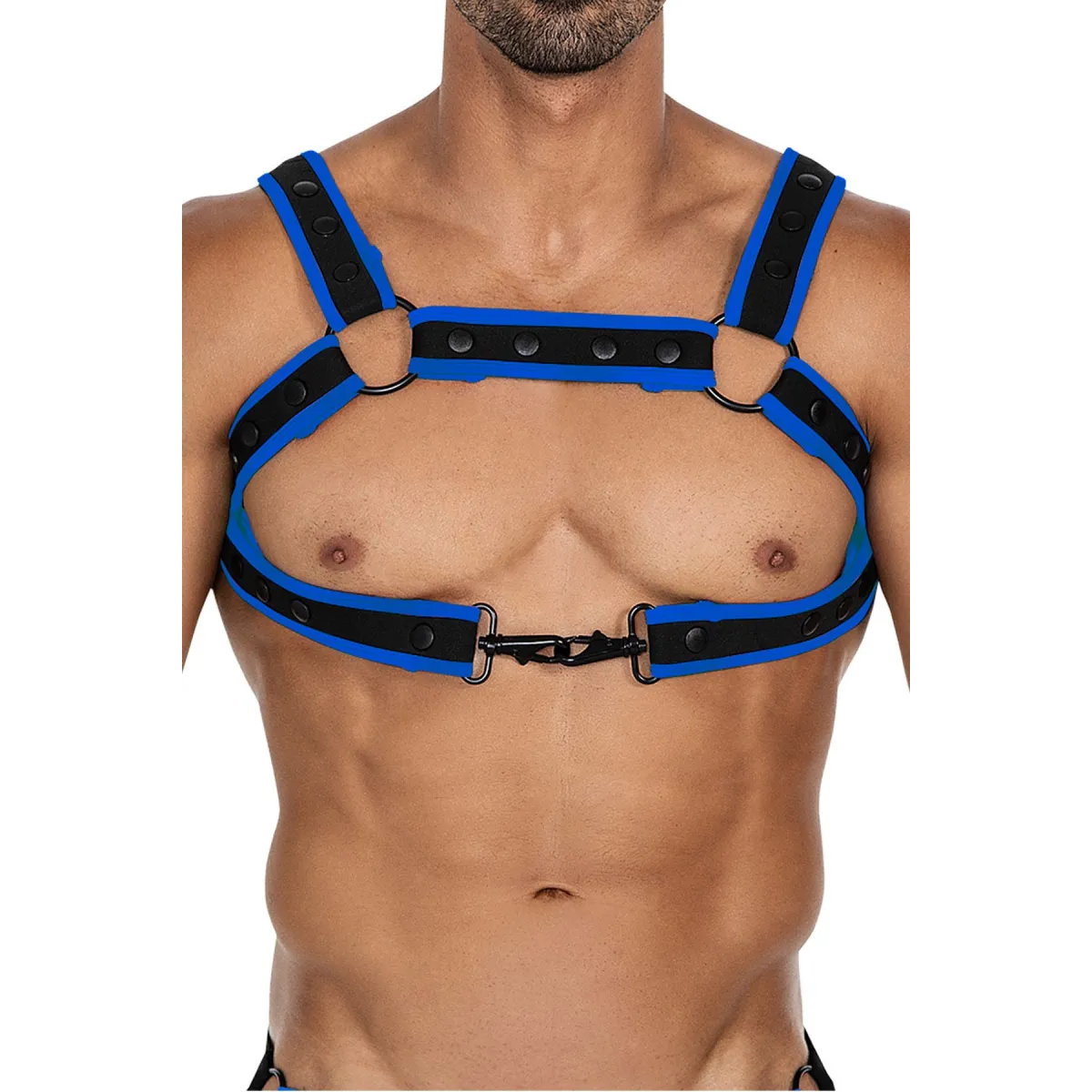 Schwarz/neoblauer Brust-Harness 05 von Cut4Men | Fesselliebe.de