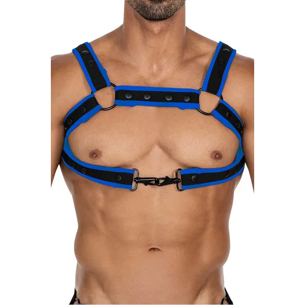 Schwarz/neoblauer Brust-Harness 05 von Cut4Men | Fesselliebe.de