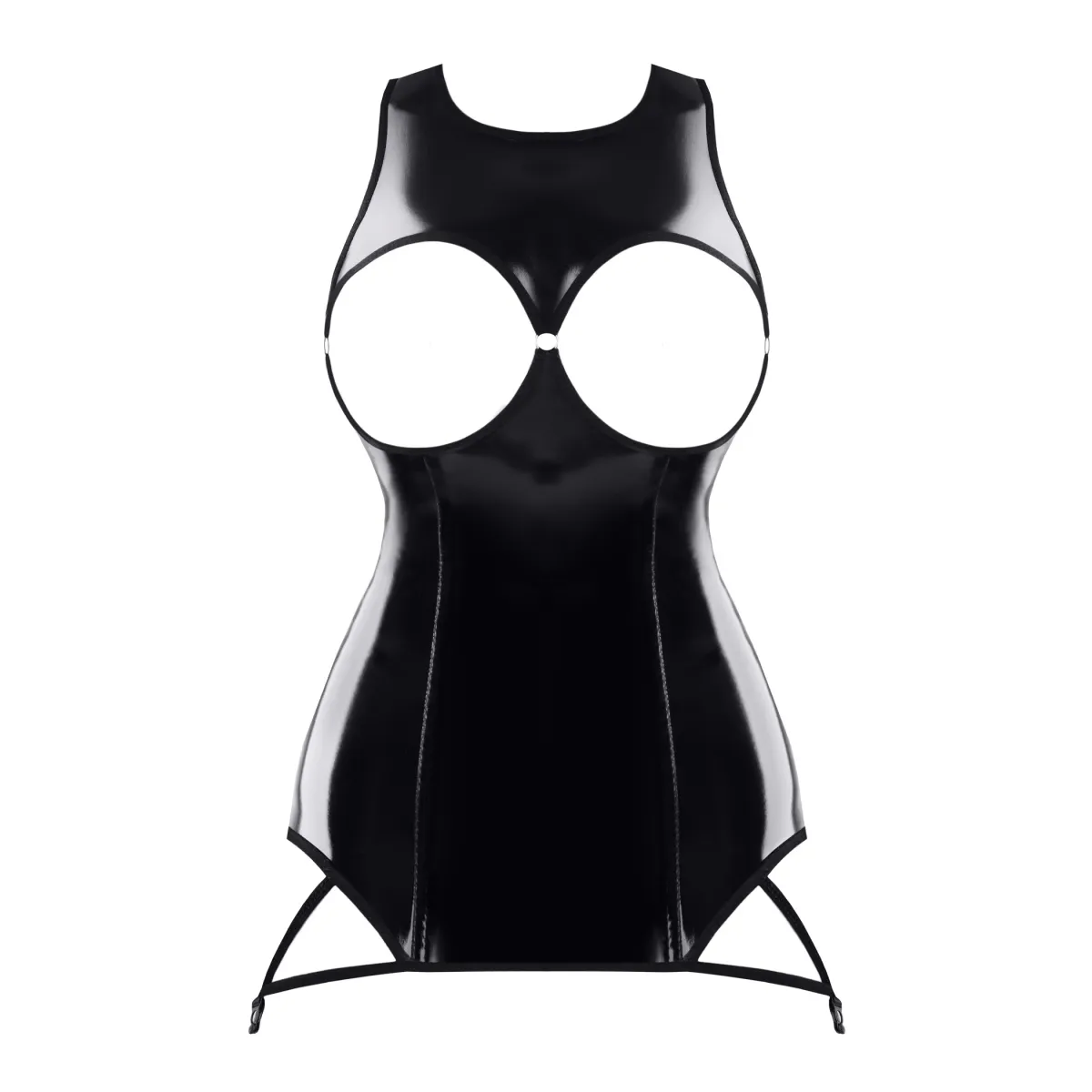 Schwarzes brustfreies Lack Miniklied TDXanna001 von Demoniq | Fesselliebe.de
