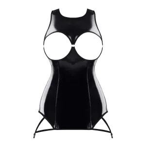 Schwarzes brustfreies Lack Miniklied TDXanna001 von Demoniq
