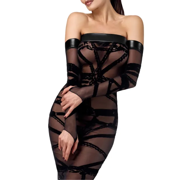 F358 langes Off-shoulder Kleid Bondesque von Noir Handmade | Fesselliebe.de