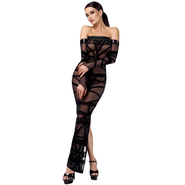 F358 langes Off-shoulder Kleid Bondesque von Noir Handmade | Fesselliebe.de