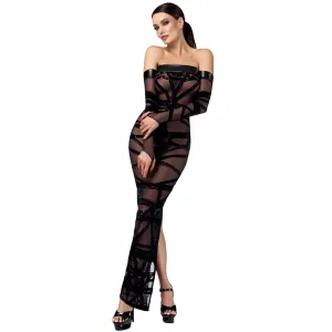 F358 langes Off-shoulder Kleid Bondesque von Noir Handmade