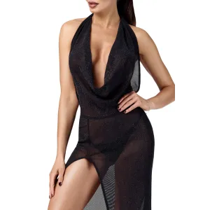 F373 langes Kleid Onyx Liquid von Noir Handmade