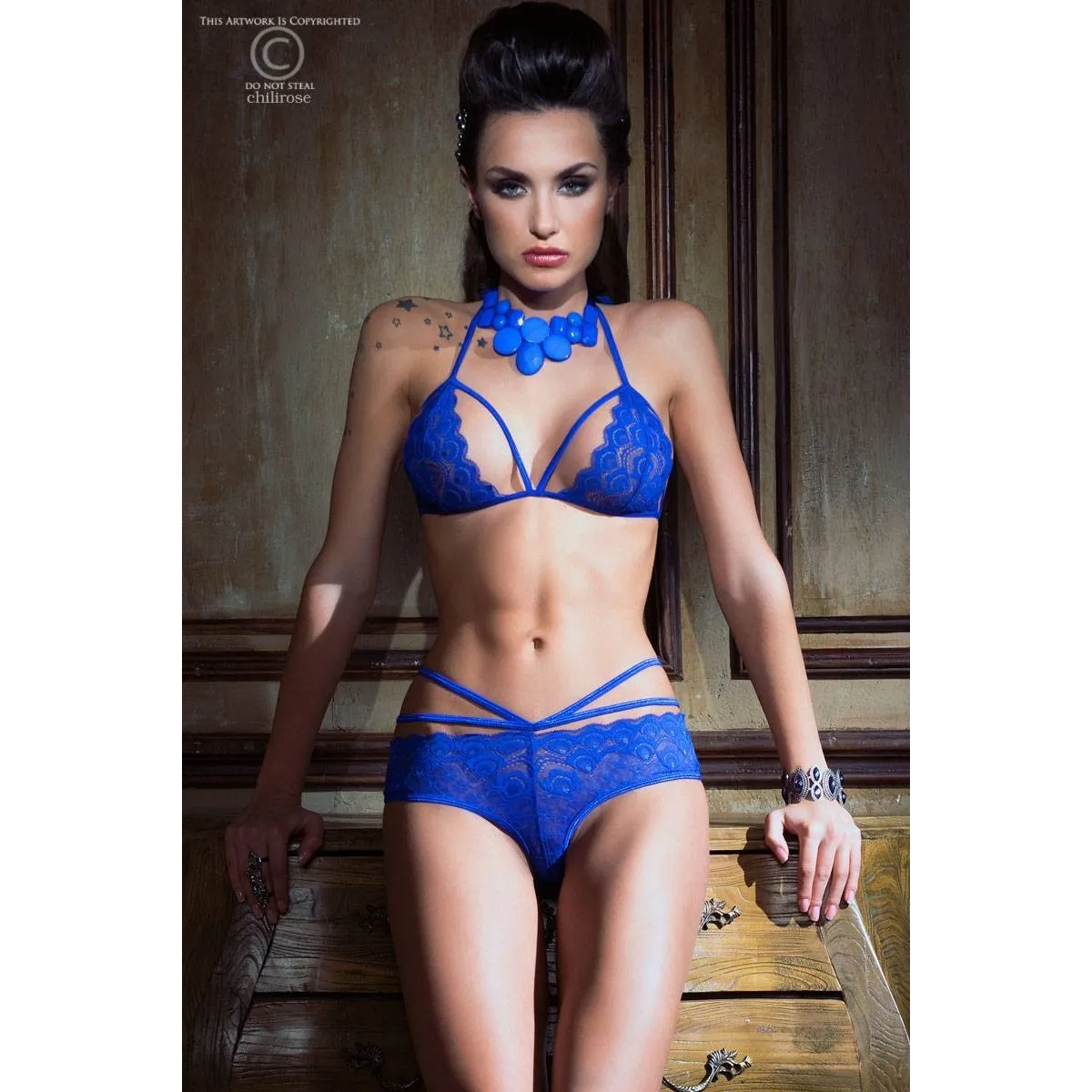 Spitzen-Set Cr3786 Blau von Chilirose | Fesselliebe.de