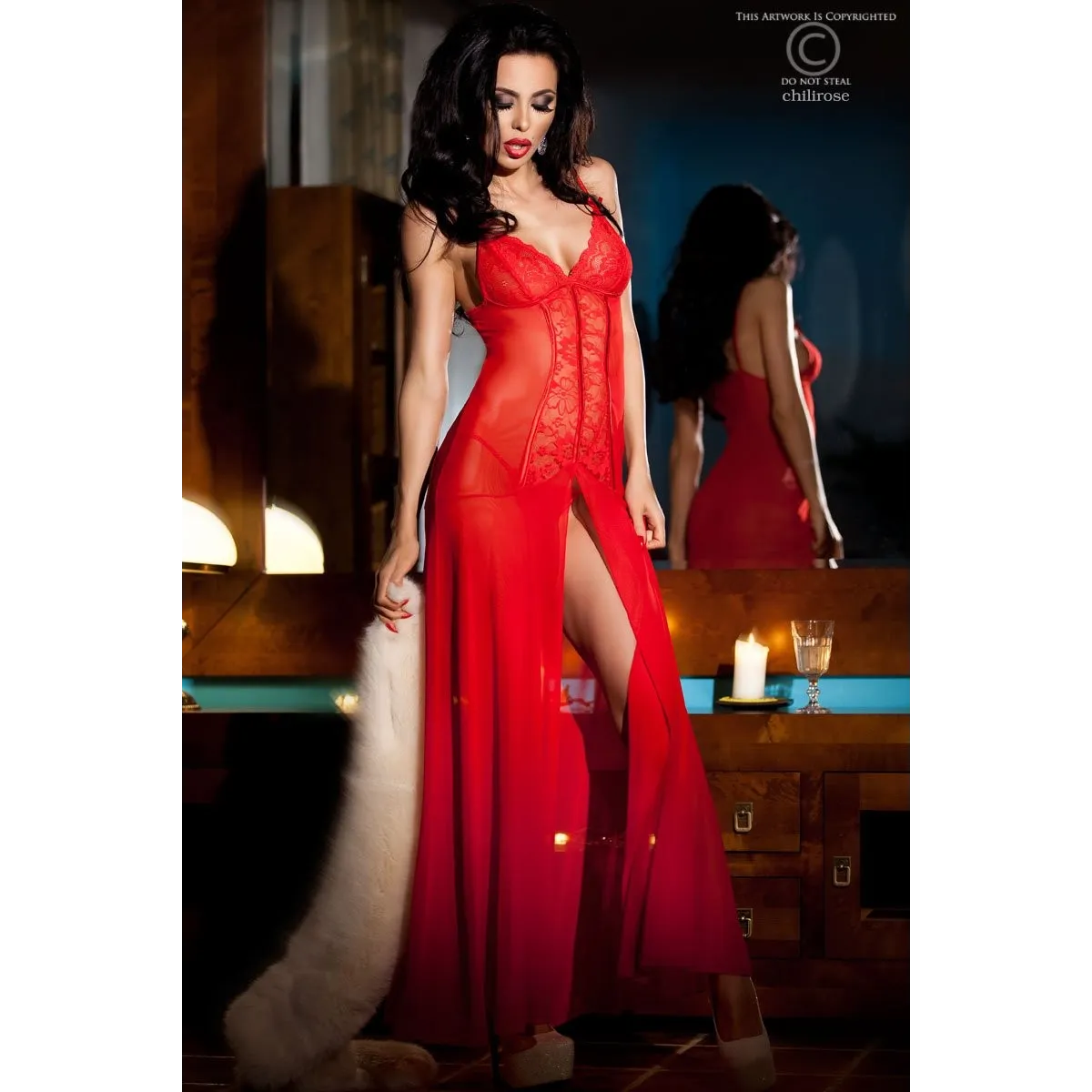 Langes Babydoll Cr3470 Rot von Chilirose | Fesselliebe.de