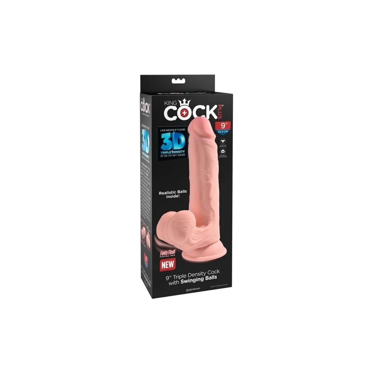 Realistischer Dildo mit Dreifachdichte und Schwingenden Hoden, 23 cm, Fleisch von King Cock