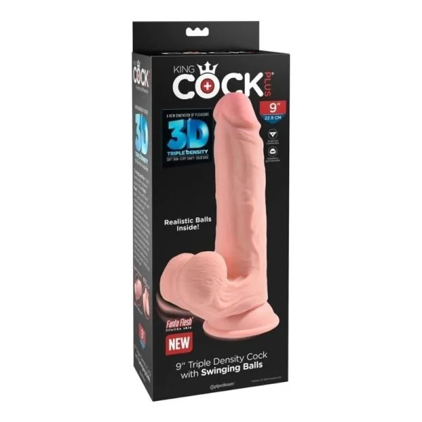 Realistischer Dildo mit Dreifachdichte und Schwingenden Hoden, 23 cm, Fleisch von King Cock