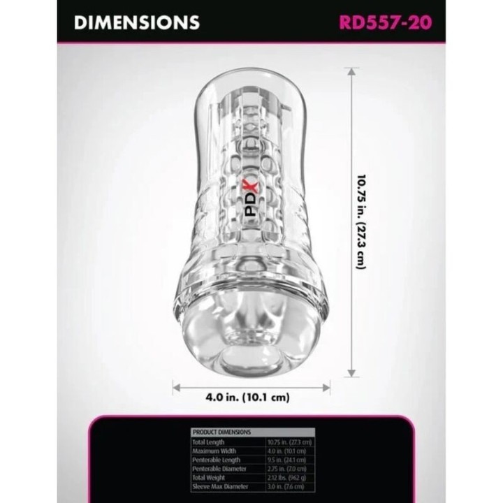 Viewtube Plus Transparenter Stroker mit Durchsicht und Ez-Grip, 21 cm von Pdx Elite