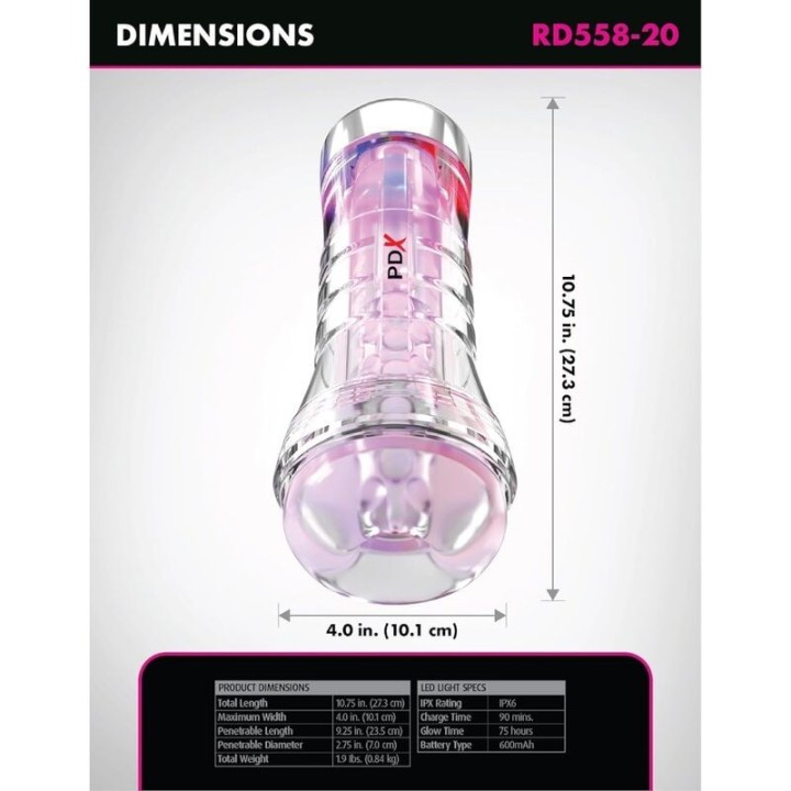 Viewtube Xxl Led Transparent Stroker 27,3 cm von Pdx Elite