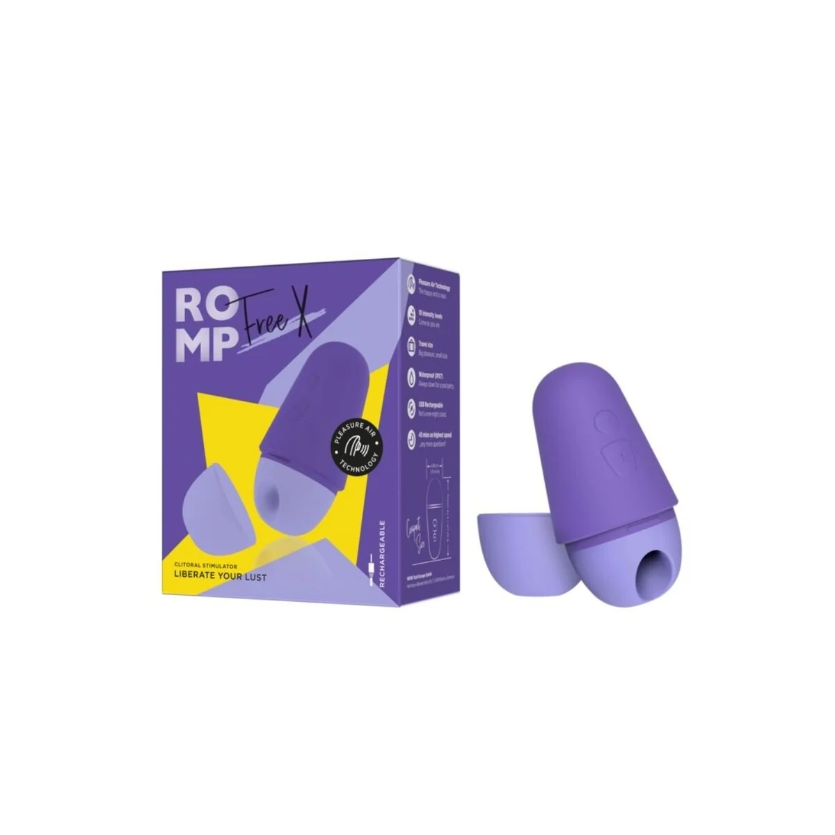 Kostenloser X Klitoralstimulator mit Deckel, 10 Stufen, Wiederaufladbar, Lila von Romp