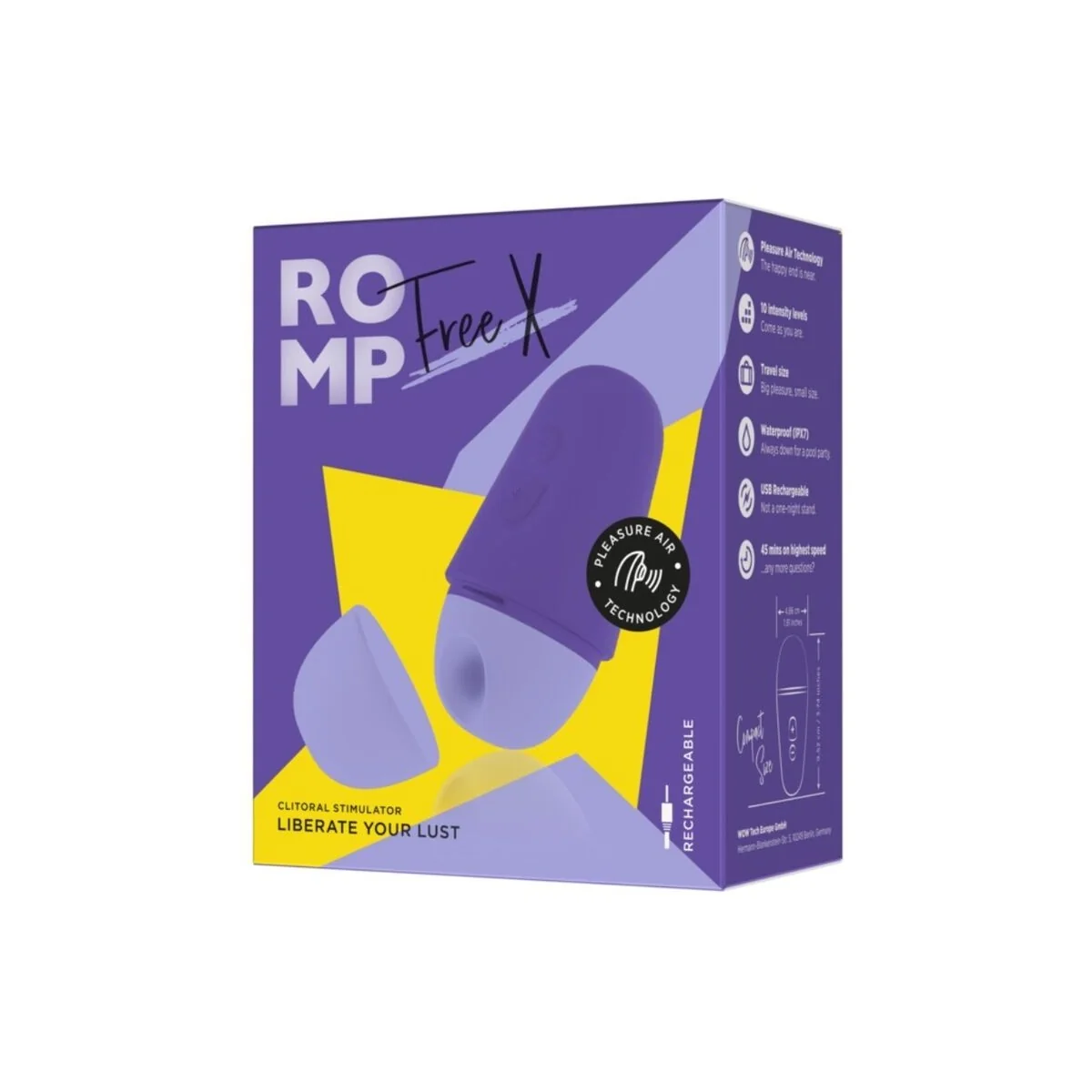 Kostenloser X Klitoralstimulator mit Deckel, 10 Stufen, Wiederaufladbar, Lila von Romp