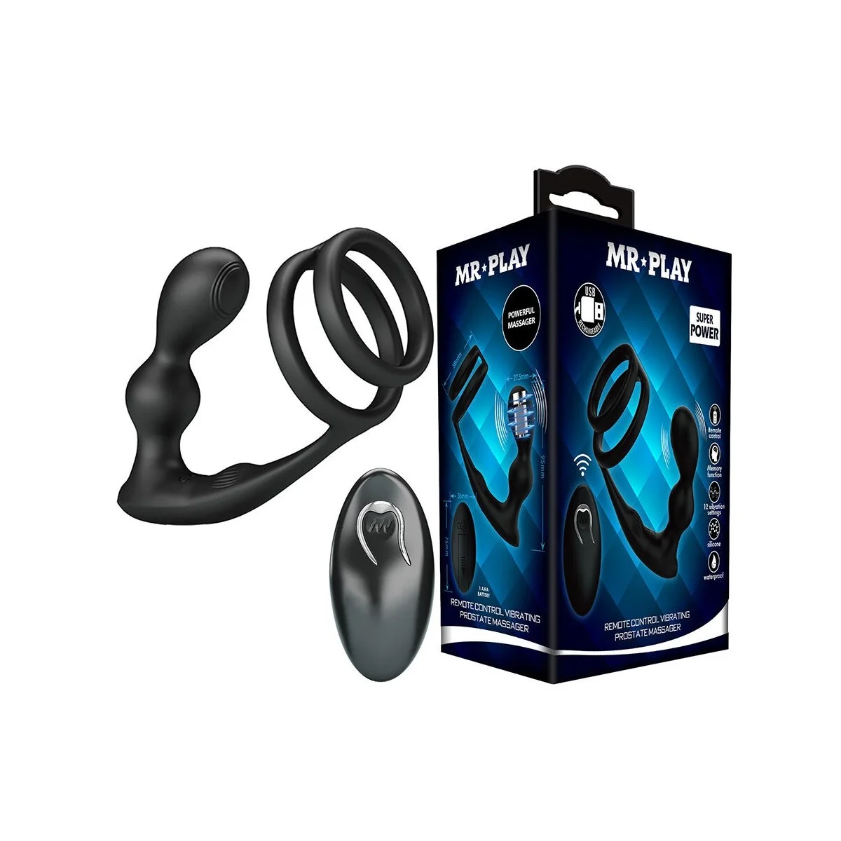 Vibrierender Analplug mit Penisring und Fernbedienung von Mr Play
