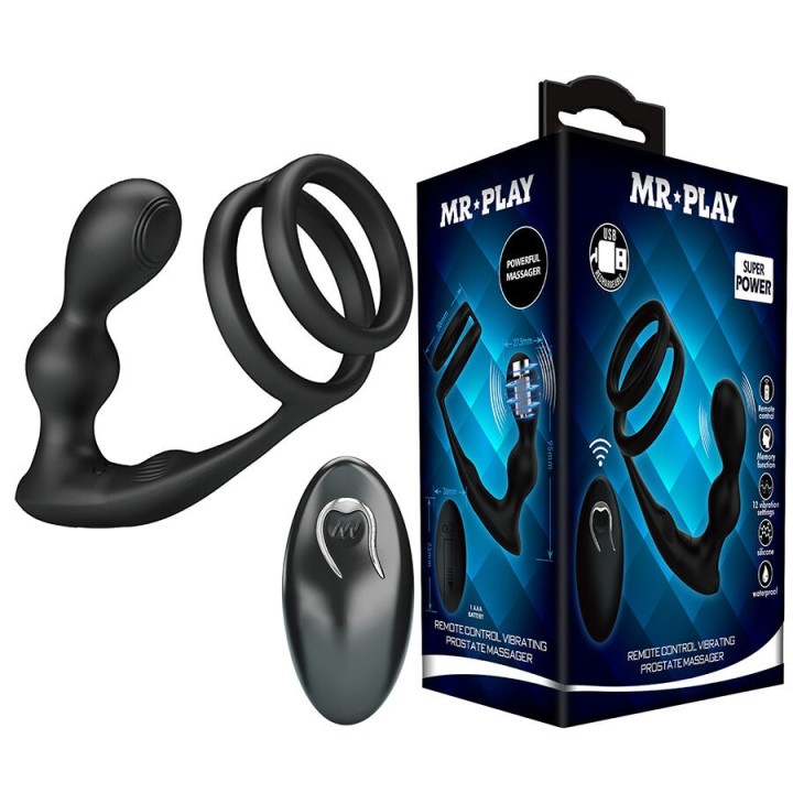 Vibrierender Analplug mit Penisring und Fernbedienung von Mr Play
