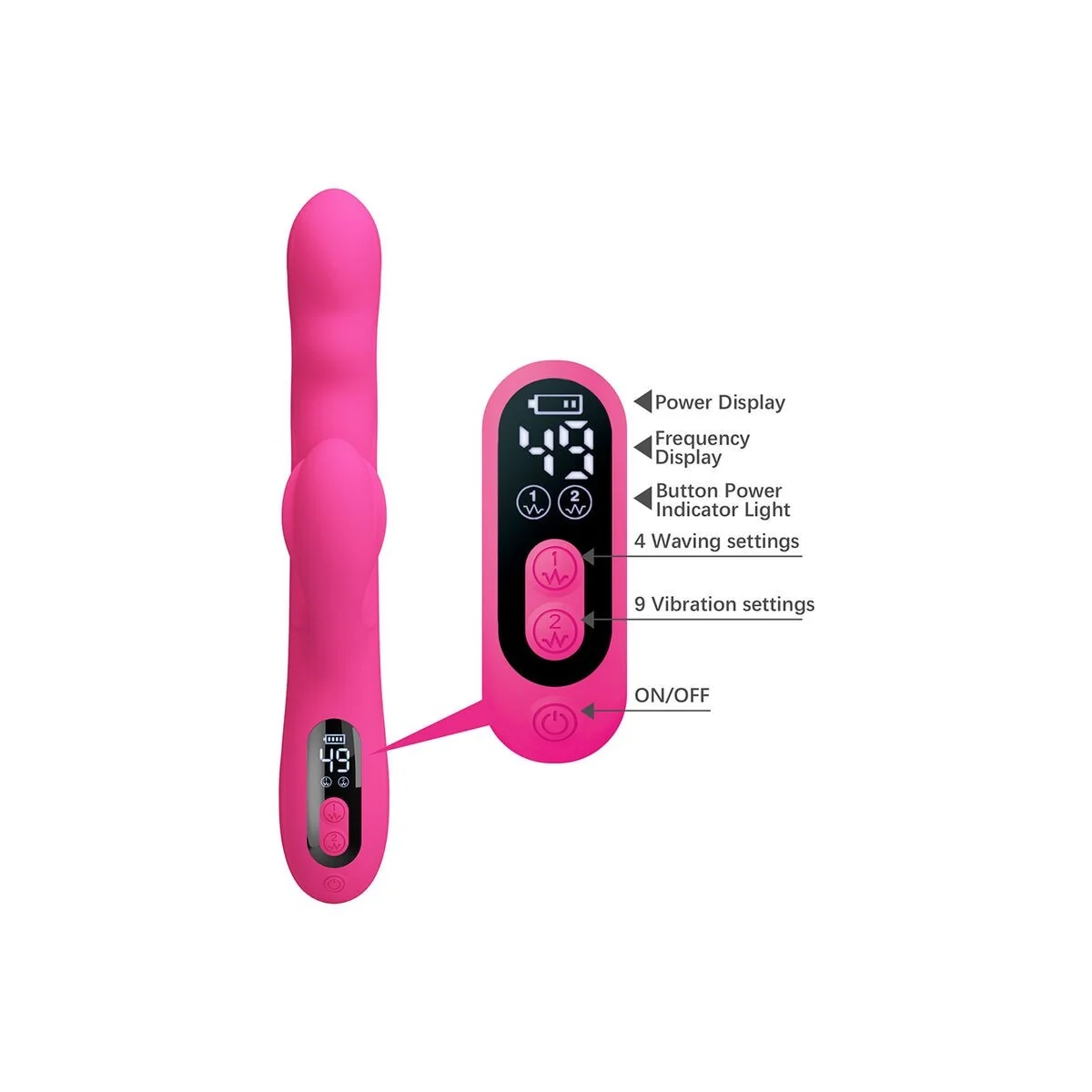 Winters Multifunktions-Hasenvibrator mit Led-Anzeige, Pink von High Tech