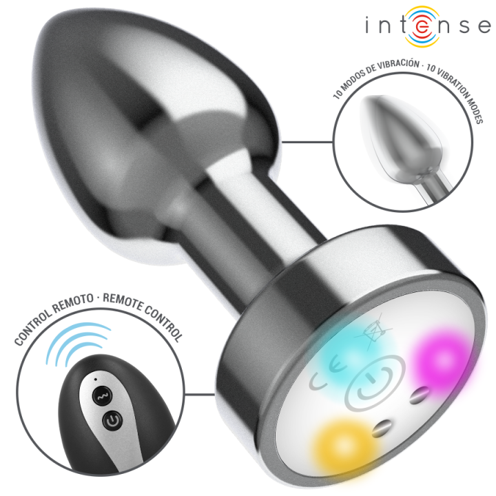 Vibrierender Analplug aus Metall mit Led-Leuchten und mit Fernbedienung - Grösse S von Intense Anal Toys | Fesselliebe.de
