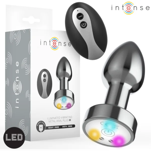 Vibrierender Analplug aus Metall mit Led-Leuchten und mit Fernbedienung - Grösse M von Intense Anal Toys | Fesselliebe.de