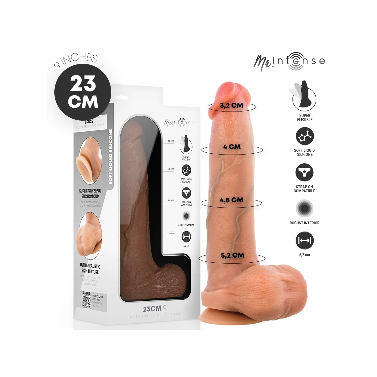 Mr Bruce L Dildo Silicona 23 cm -Ø- 5.2 cm von Mr. Intense Dildos