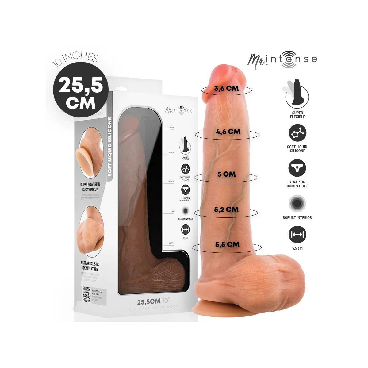 Mr Bruce Xl Silikon-Dildo mit Hoden 25,5 cm -Ø- 5,5 cm von Mr. Intense Dildos