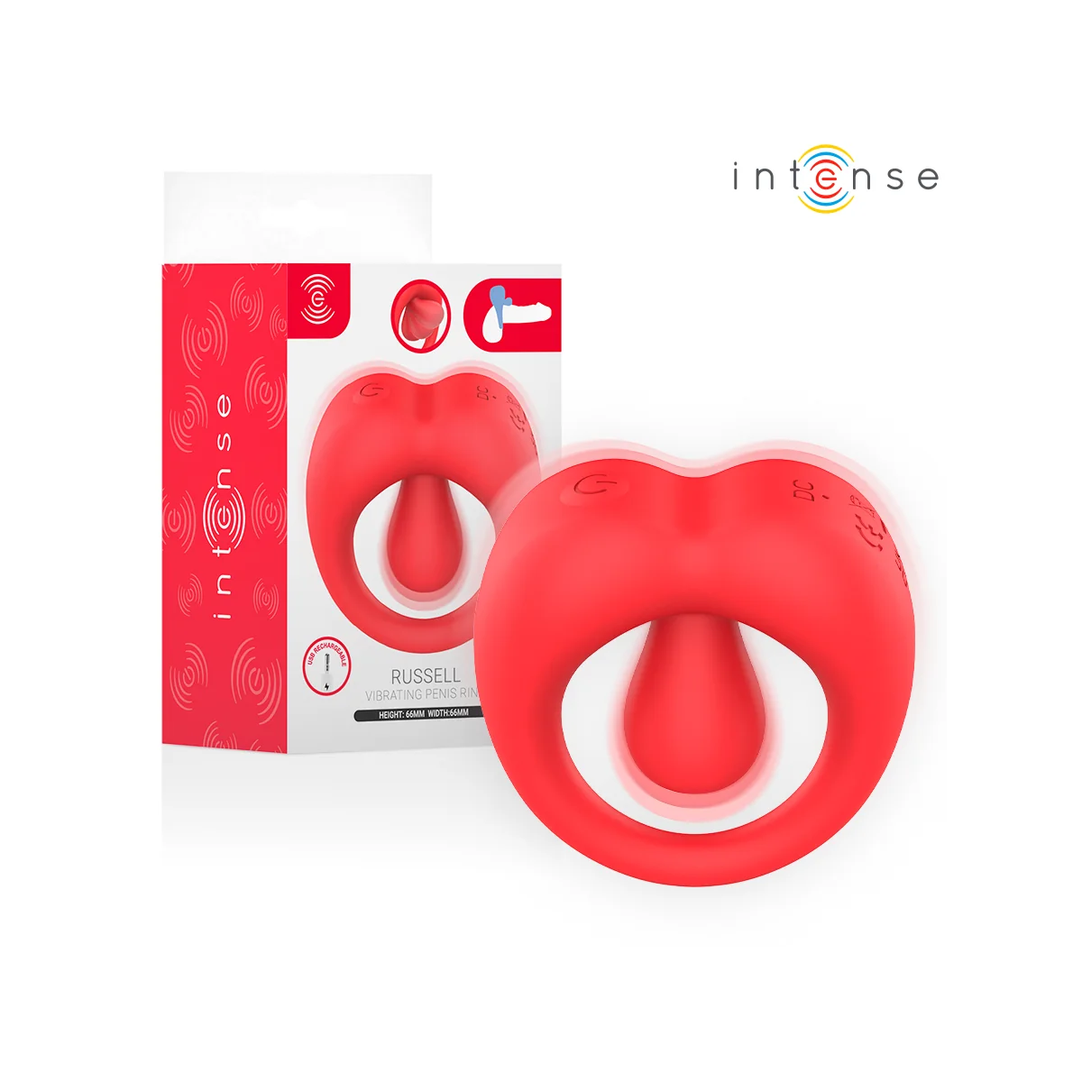 Russell Anillo Vibrador Con Estimulación De Clítoris Rojo von Intense For Him