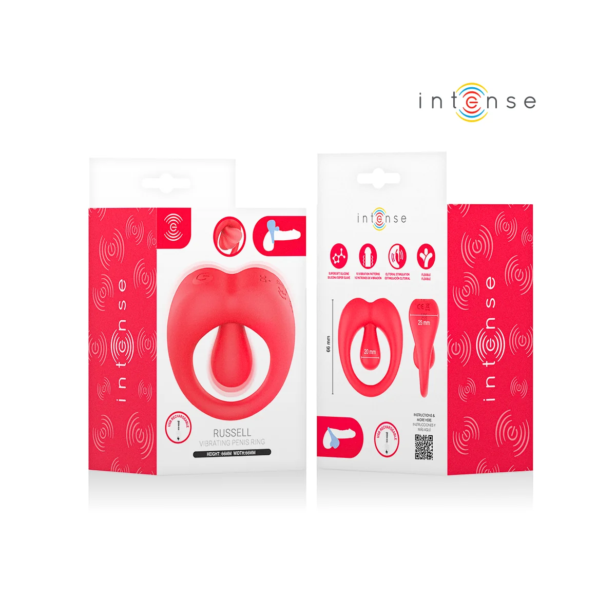 Russell Anillo Vibrador Con Estimulación De Clítoris Rojo von Intense For Him