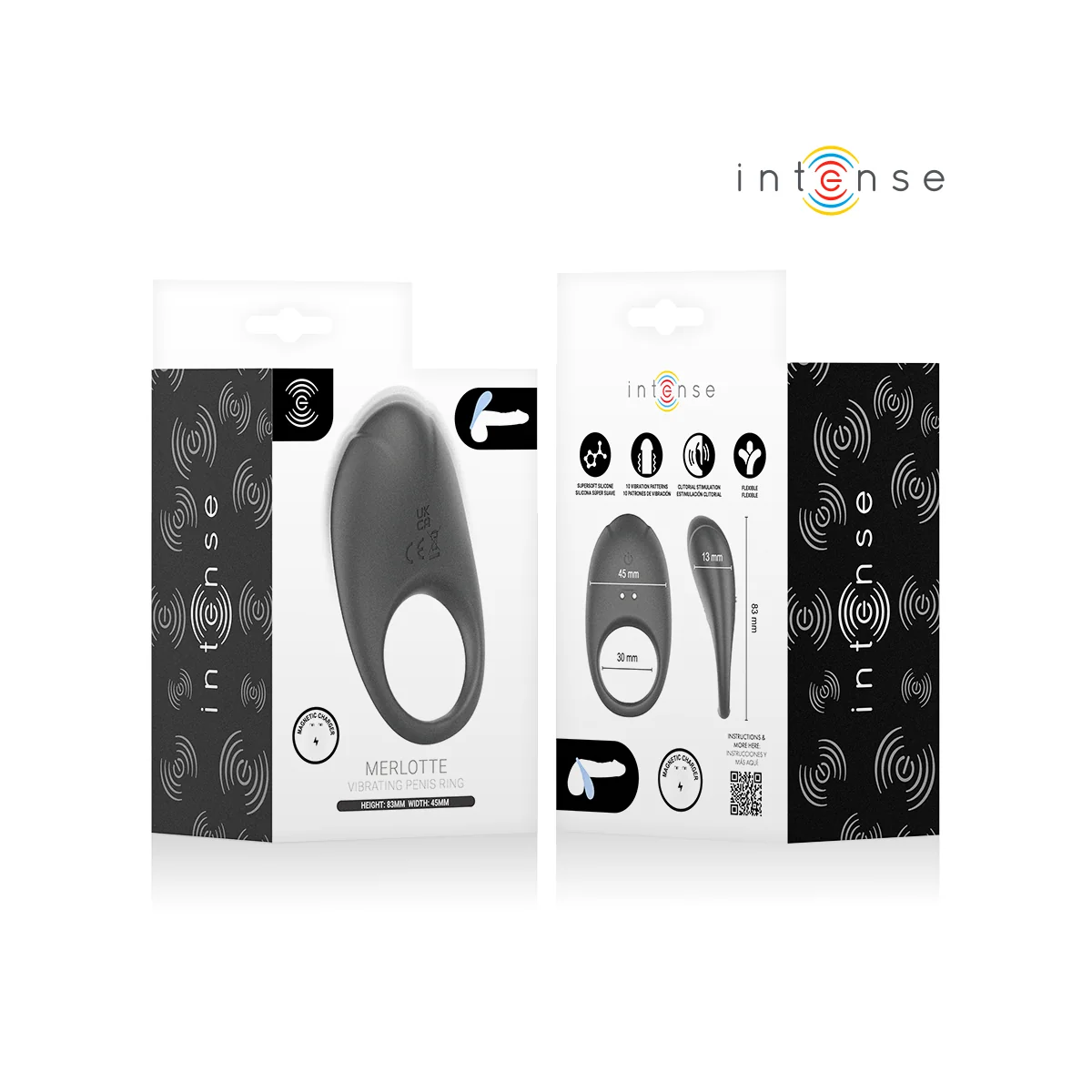 Merlotte Anillo Vibrador Con Estimulación De Clítoris Negro von Intense For Him