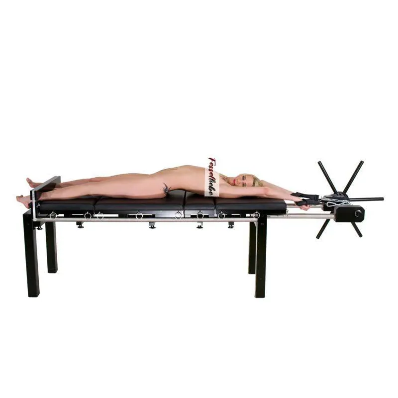 Bondage Streckbank mit Spindel, Fusspranger und Polster für BDSM & Fetisch bei Dessou24.de